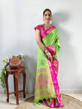 Zari Weaving Banarasi Soft Silk Ready to Wear Saree -Ready to Wear Saree peach maroon women's fashion mart