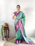 Zari Weaving Banarasi Soft Silk Ready to Wear Saree -Ready to Wear Saree peach maroon women's fashion mart