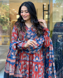 Comfortable And Stylish Pure Cotton Suit Cum Gown Set Which Is Beautifully Decorated With Intricate Hand Work, Jari Work And Lace Detailing In Neck -READY MADE DRESSES S women's fashion mart