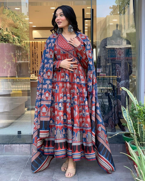 Comfortable And Stylish Pure Cotton Suit Cum Gown Set Which Is Beautifully Decorated With Intricate Hand Work, Jari Work And Lace Detailing In Neck -READY MADE DRESSES S women's fashion mart