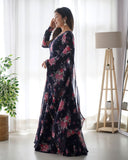 Navy Blue Faux Georgette Floral Digital Printed Anarkali With Dupatta -Salwar Kameez XS women's fashion mart