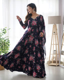 Navy Blue Faux Georgette Floral Digital Printed Anarkali With Dupatta -Salwar Kameez XS women's fashion mart