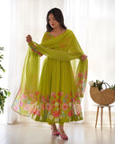 Cream silk Floral Printed anarkali suit with dupatta -Salwar Kameez XS / Cream women's fashion mart