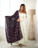 Heavy Pure Silk White Anarkali Suit With Wine Dupatta - women's fashion mart
