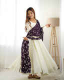 Heavy Pure Silk White Anarkali Suit With Wine Dupatta - women's fashion mart