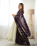 Heavy Pure Silk White Anarkali Suit With Wine Dupatta - women's fashion mart