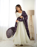 Heavy Pure Silk White Anarkali Suit With Wine Dupatta - women's fashion mart