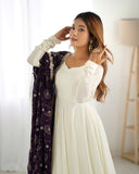 Heavy Pure Silk White Anarkali Suit With Wine Dupatta - women's fashion mart