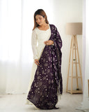 Heavy Pure Silk White Anarkali Suit With Wine Dupatta - women's fashion mart