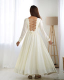 Heavy Pure Silk White Anarkali Suit - women's fashion mart