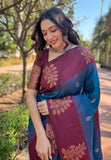 Peacock Blue Soft Silk Floral Border Contrast Zari Woven Saree  women's fashion mart