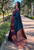 Peacock Blue Soft Silk Floral Border Contrast Zari Woven Saree  women's fashion mart