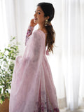 Fascinating Pink Floral Printed Organza Anarkali Suit With Dupatta  women's fashion mart
