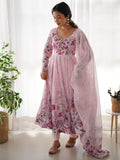 Fascinating Pink Floral Printed Organza Anarkali Suit With Dupatta  women's fashion mart