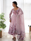 Fascinating Pink Floral Printed Organza Anarkali Suit With Dupatta  women's fashion mart
