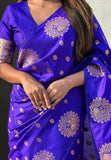 Violet Soft Silk Dual Zari Woven Saree with Peacock Border  women's fashion mart