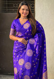 Violet Soft Silk Dual Zari Woven Saree with Peacock Border  women's fashion mart