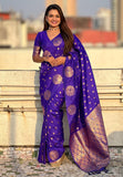 Violet Soft Silk Dual Zari Woven Saree with Peacock Border  women's fashion mart