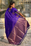Violet Soft Silk Dual Zari Woven Saree with Peacock Border  women's fashion mart