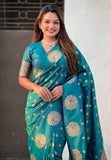 Green Soft Silk Dual Zari Woven Saree with Peacock Border  women's fashion mart