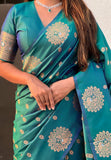 Green Soft Silk Dual Zari Woven Saree with Peacock Border  women's fashion mart