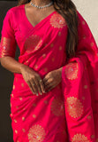 Pink Soft Silk Dual Zari Woven Saree with Peacock Border  women's fashion mart