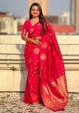 Pink Soft Silk Dual Zari Woven Saree with Peacock Border  women's fashion mart