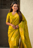 Mehendi Green Soft Silk Dual Zari Woven Saree with Peacock Border  women's fashion mart