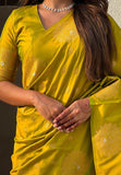 Mehendi Green Soft Silk Dual Zari Woven Saree with Peacock Border  women's fashion mart
