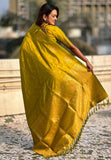 Mehendi Green Soft Silk Dual Zari Woven Saree with Peacock Border  women's fashion mart