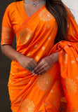 Orange Soft Silk Dual Zari Woven Saree with Peacock Border  women's fashion mart