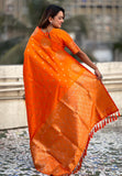 Orange Soft Silk Dual Zari Woven Saree with Peacock Border  women's fashion mart