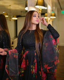 Indian Bridal and Party Wear Floral Organza Silk Lehenga -Top Lehenga & Dupatta Set Black / free size women's fashion mart