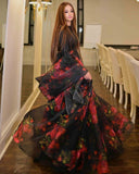 Indian Bridal and Party Wear Floral Organza Silk Lehenga -Top Lehenga & Dupatta Set Black / free size women's fashion mart