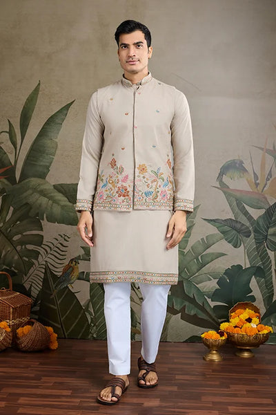 Stylish Ivory Men's Kurta Koti Set – Elegant & Trendy
