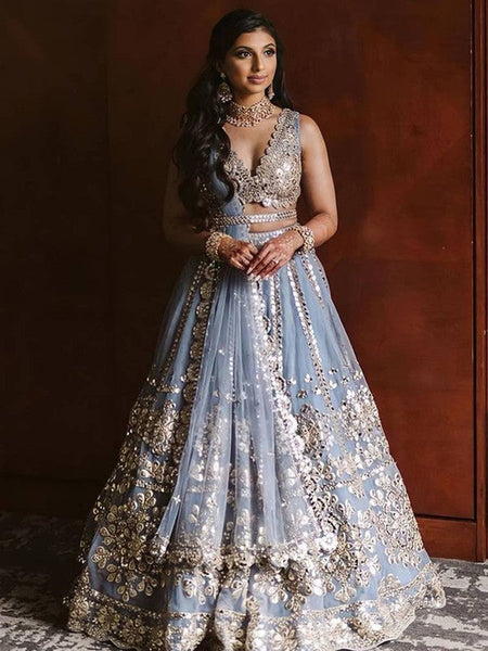 Blue Net lehnga with foil paper & zari work - INSPIRED | Ready To Wear  women's fashion mart