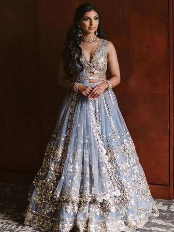 Blue Net lehnga with foil paper & zari work - INSPIRED | Ready To Wear  women's fashion mart
