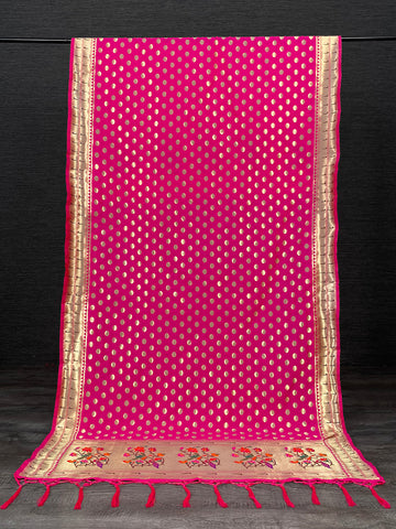 Pink Color Weaving Zari Work Jacquard Paithani Dupatta With Tassels