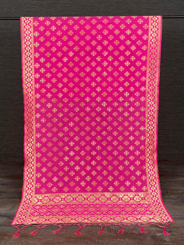 Pink Color Weaving Zari Work Jacquard Dupatta With Tassels