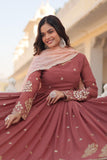 Elegant Faux Georgette Gown with Zari, Thread & Sequins Embroidery -GOWN XS / Brown / Faux Georgette women's fashion mart