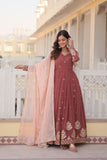 Elegant Faux Georgette Gown with Zari, Thread & Sequins Embroidery -GOWN XS / Brown / Faux Georgette women's fashion mart