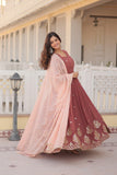 Elegant Faux Georgette Gown with Zari, Thread & Sequins Embroidery -GOWN XS / Brown / Faux Georgette women's fashion mart