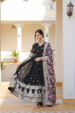 Black Heavy Embroidery Work Gown with Dupatta -GOWN XS / Black / Black women's fashion mart