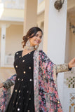 Black Heavy Embroidery Work Gown with Dupatta -GOWN XS / Black / Black women's fashion mart