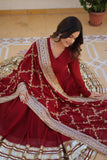 Luxurious Maroon Heavy Designer Gown with Dupatta -GOWN XS / Maroon / Maroon women's fashion mart