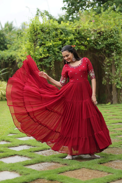 Extraordinary Embroidered Faux Blooming Gown - women's fashion mart