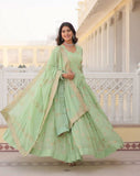 Sky Blue Georgette Gown with Dupatta -Gowns M / Green women's fashion mart