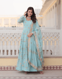 Sky Blue Georgette Gown with Dupatta - women's fashion mart