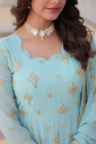 Sky Blue Georgette Gown with Dupatta - women's fashion mart