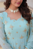 Sky Blue Georgette Gown with Dupatta -Gowns M / Sky women's fashion mart